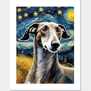 Greyhound Dog Breed Painting in a Van Gogh Starry Night Art Style Posters and Art